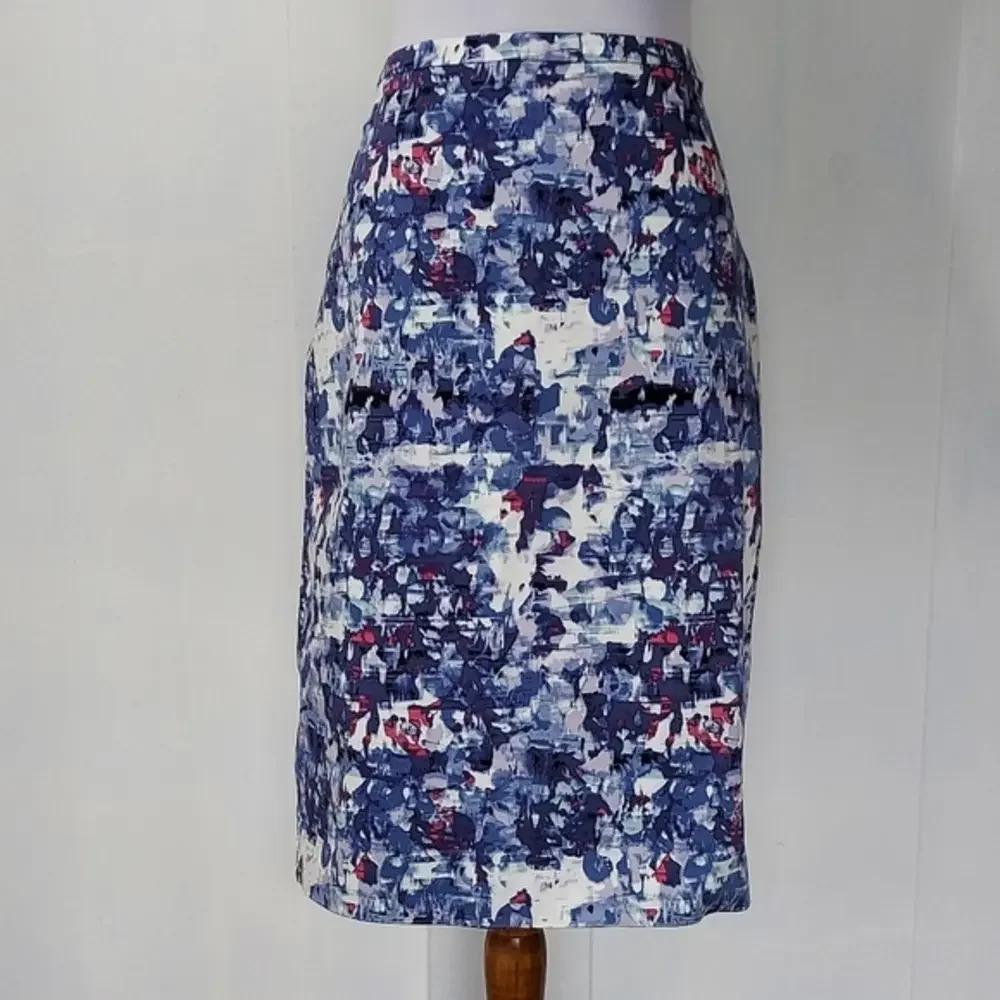 Pure Collection‎ Shades of Purple Blue Pink abstract print pencil skirt